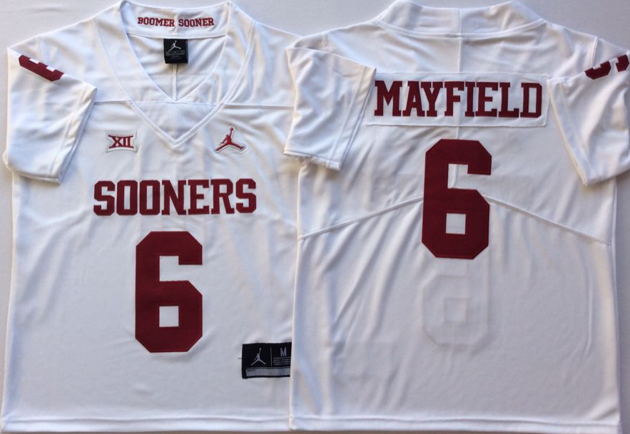 NCAA Men Oklahoma Sooners White #6 MAYFIELD->ncaa teams->NCAA Jersey